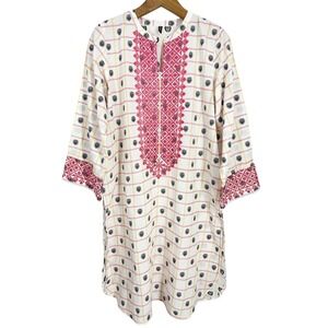Beechtree Indian Bohemian White Pink Embroidered Tunic Top Womens Size 14